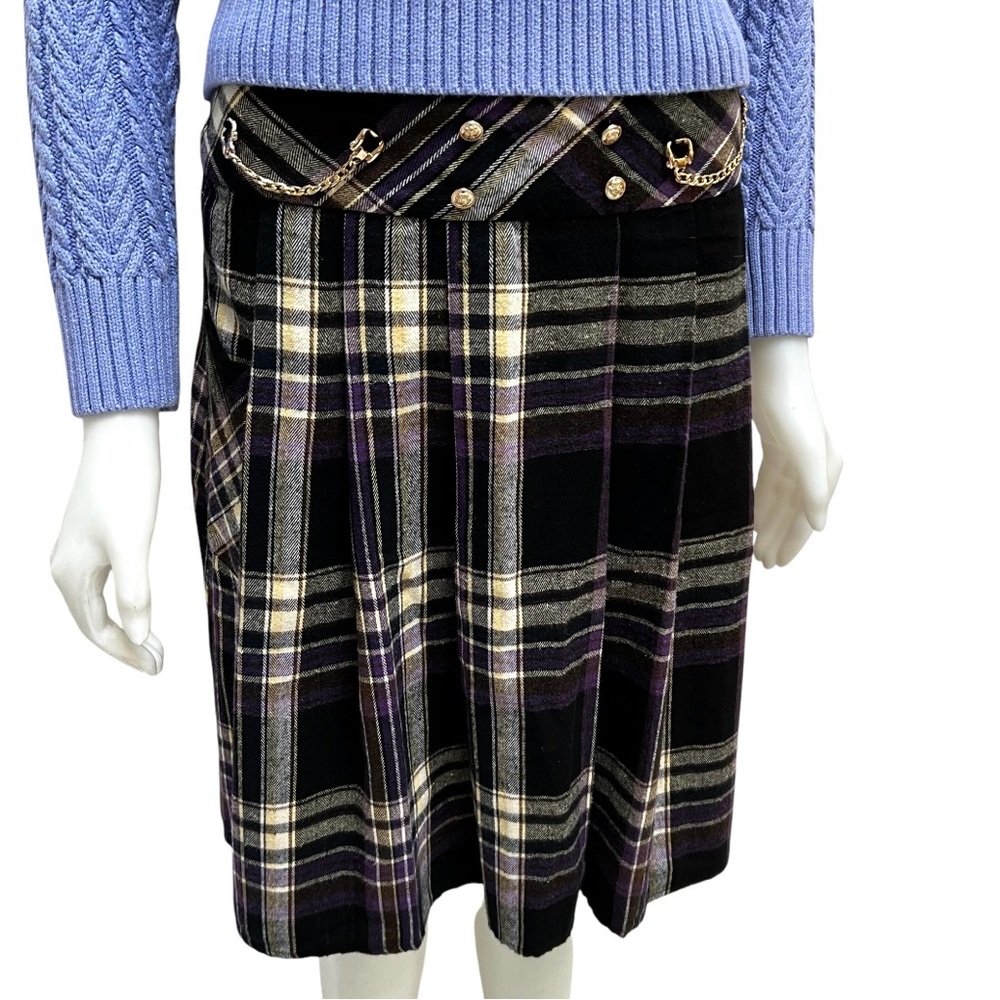 Pleated Skirt Plaid Aline Gold Chain Office Siren Preppy Academia School Teacher
